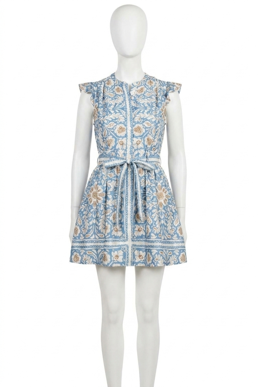 NEW GREYLIN bailey flutter sleeve belted mini dress in dusty blue